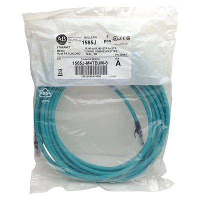 New Allen Bradley 1585J-M4TBJM-8 Ethernet Cable, RJ45 M to RJ45 M, 100Mbit/s, 8m