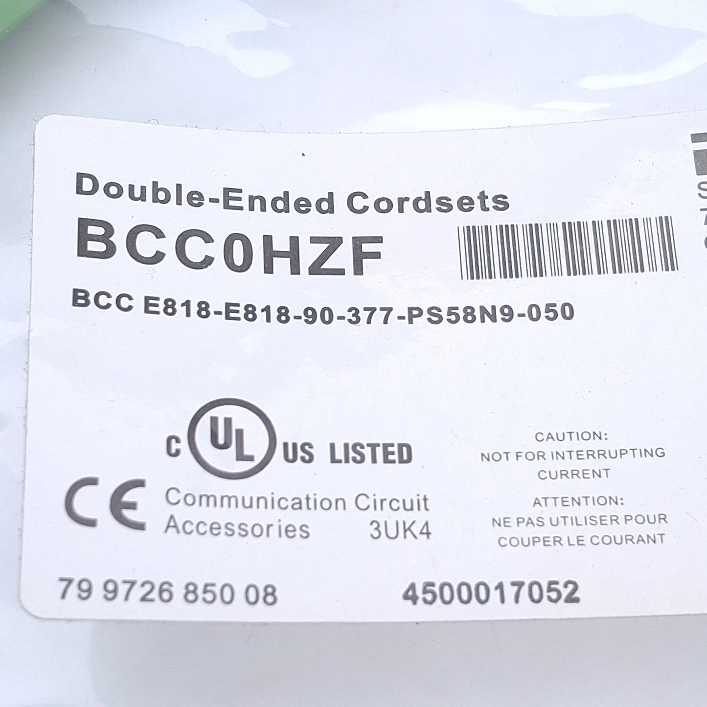 New Balluff BCC0HZF Ethernet/Profinet Double-Ended Cordset CAT6A RJ45, 10Gbit/s, 5m
