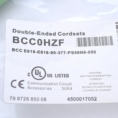 New Balluff BCC0HZF Ethernet/Profinet Double-Ended Cordset CAT6A RJ45, 10Gbit/s, 5m