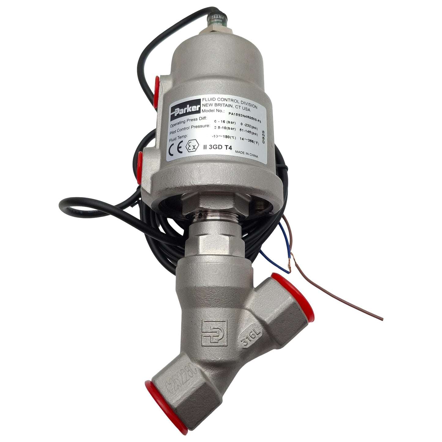 New Parker PA15S3N4R050S-PS Angle Seat Valve, 2-Way NO, 1/2in NPT, 232psi Max, 5.5cv