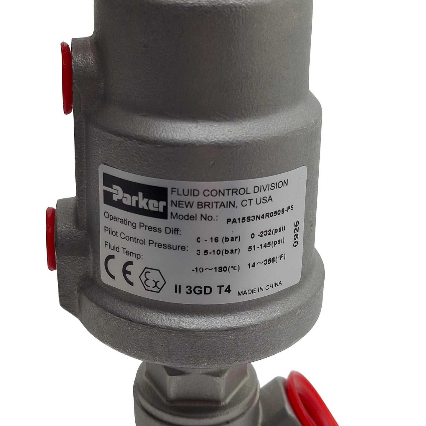 New Parker PA15S3N4R050S-PS Angle Seat Valve, 2-Way NO, 1/2in NPT, 232psi Max, 5.5cv