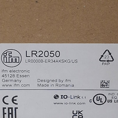 New IFM LR2050 Continuous Level Sensor, PNP/NPN, 18-30VDC, 16bar, 10-1970mm Range