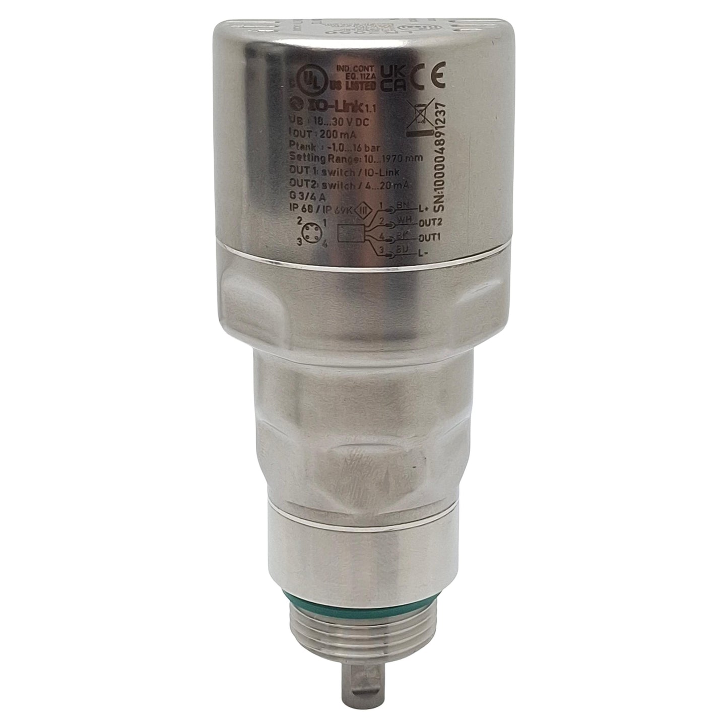 New IFM LR2050 Continuous Level Sensor, PNP/NPN, 18-30VDC, 16bar, 10-1970mm Range