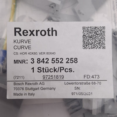 New Rexroth 3842552258 Modular Cable Duct Curve, 90 Degree, HOR 40x80, VER 80x40