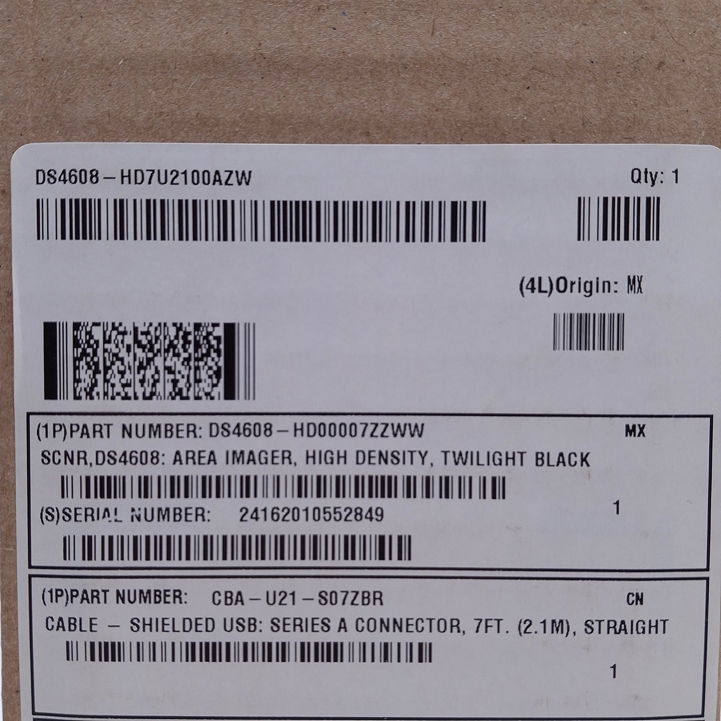 New Zebra DS4608-HD7U2100AZW Barcode Scanner w/USB Cable 4.5-5.5VDC, 1280x800, USB