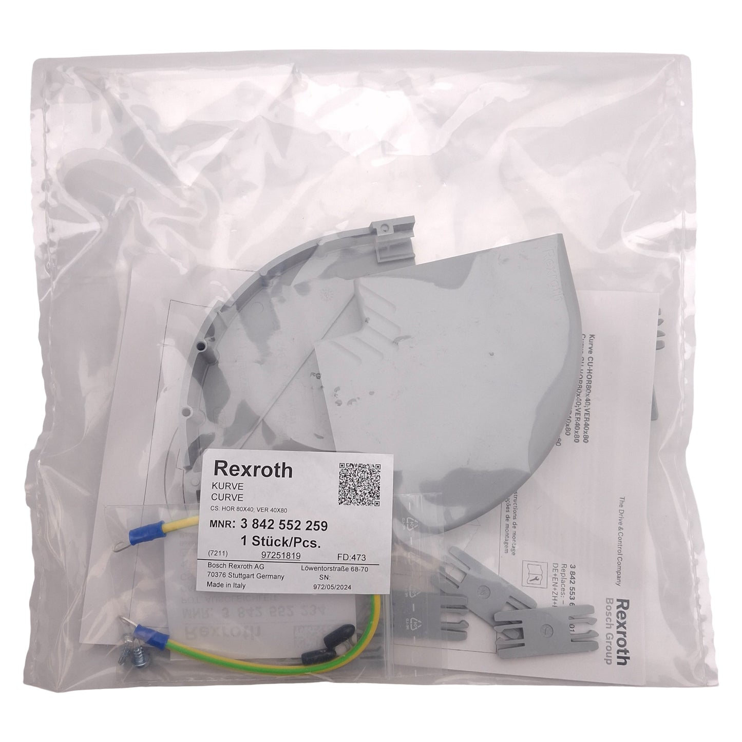 New Rexroth 3842552259 Modular Cable Duct Curve, 90 Degree, HOR 80x40, VER 40x80