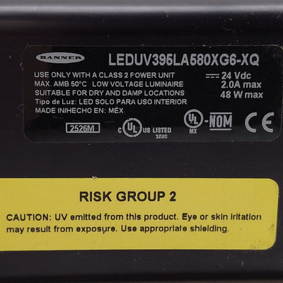 Used Banner LEDUV395LA580XG6-XQ Ultraviolet Linear Array Light, 395nm, 580mm, 24VDC