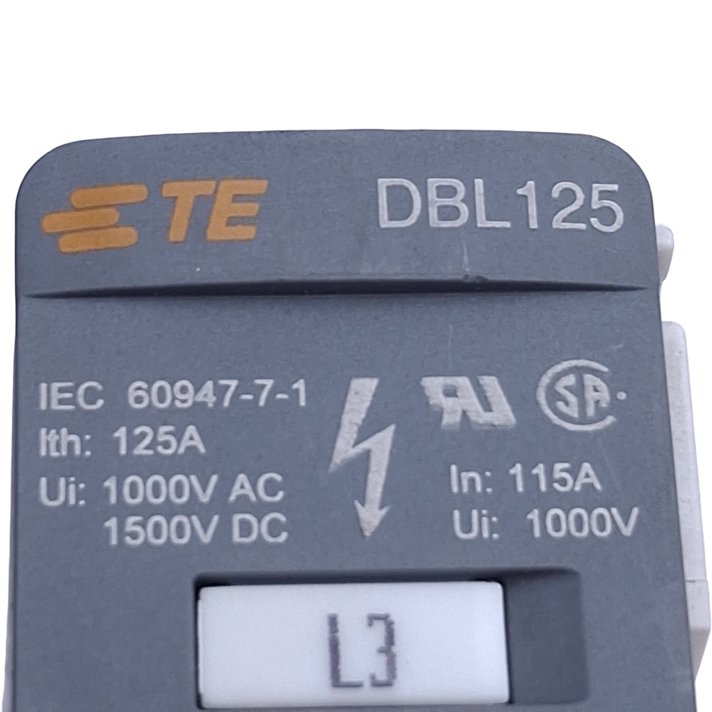Used TE Connectivity DBL125 Distribution Block 125A 1000VAC 1500VDC, DIN Rail Mount
