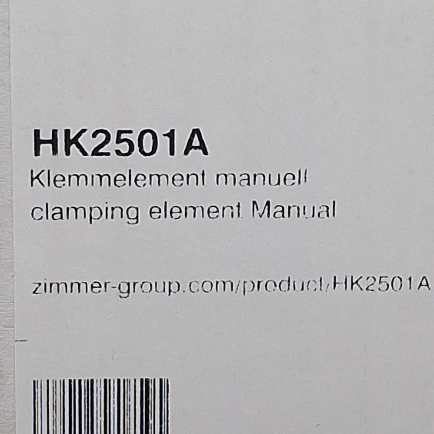New Zimmer Group HK2501A Manual Clamp Element For Linear Rails, 25mm Rail Width