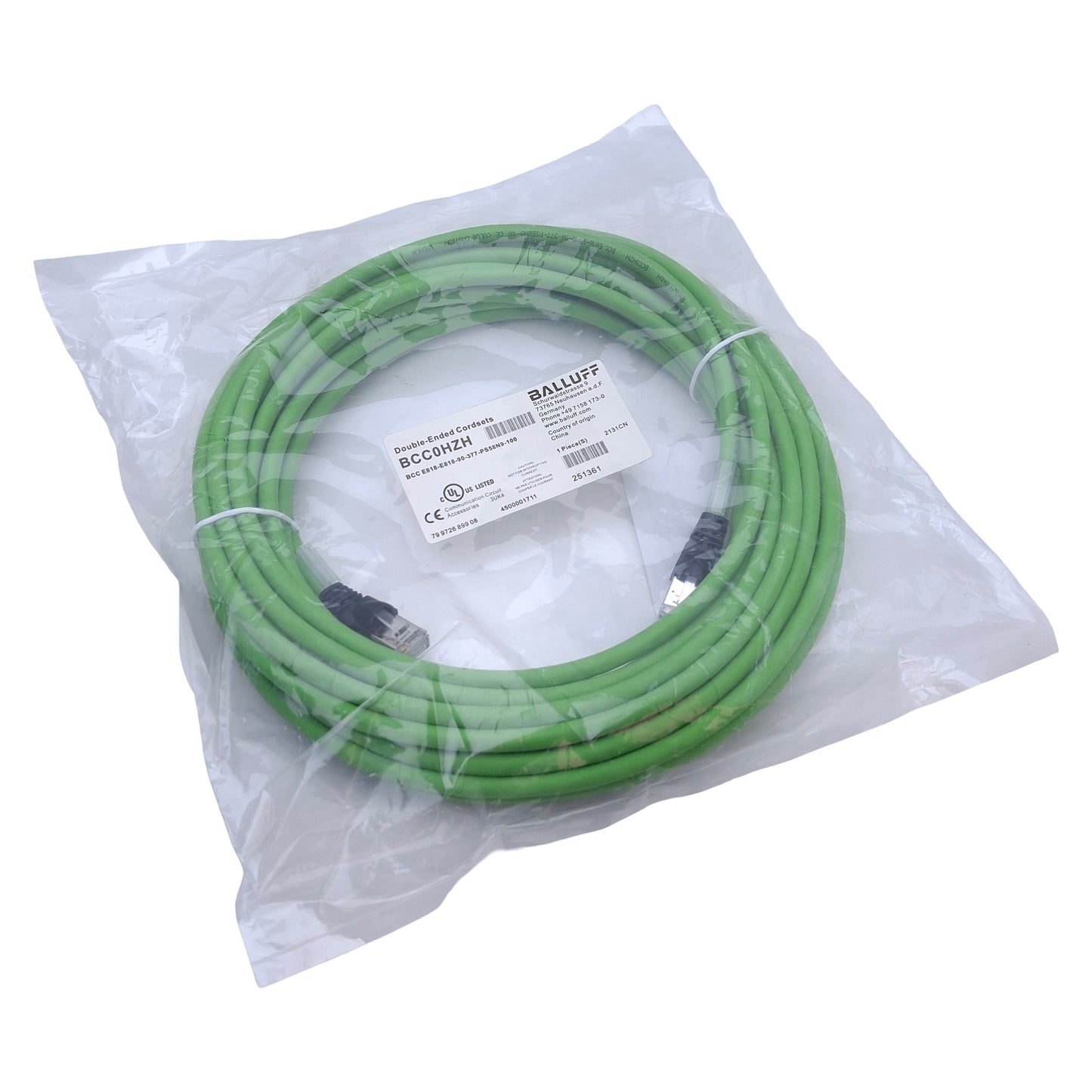 New Balluff BCC0HZH Ethernet/Profinet Double-Ended Cordset CAT6A RJ45, 10Gbit/s, 10m