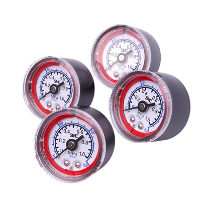 New Lot of 4 SMC G46-P10-01-L-X30 Pressure Gauges, 42.5mm, 0-1.0MPa, 0-150psi, R1/8