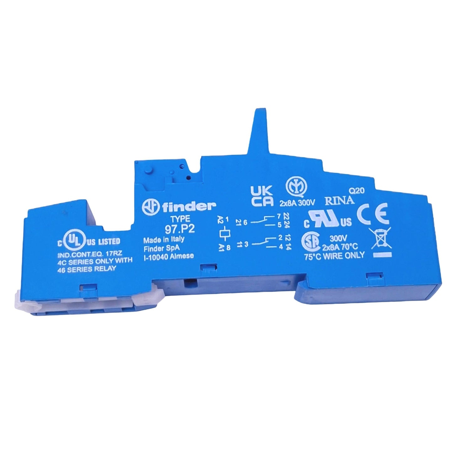 New Lot of 5 Finder 97.P2 Relay Sockets, 8-Pin, 8A 250VAC Max, DIN Rail