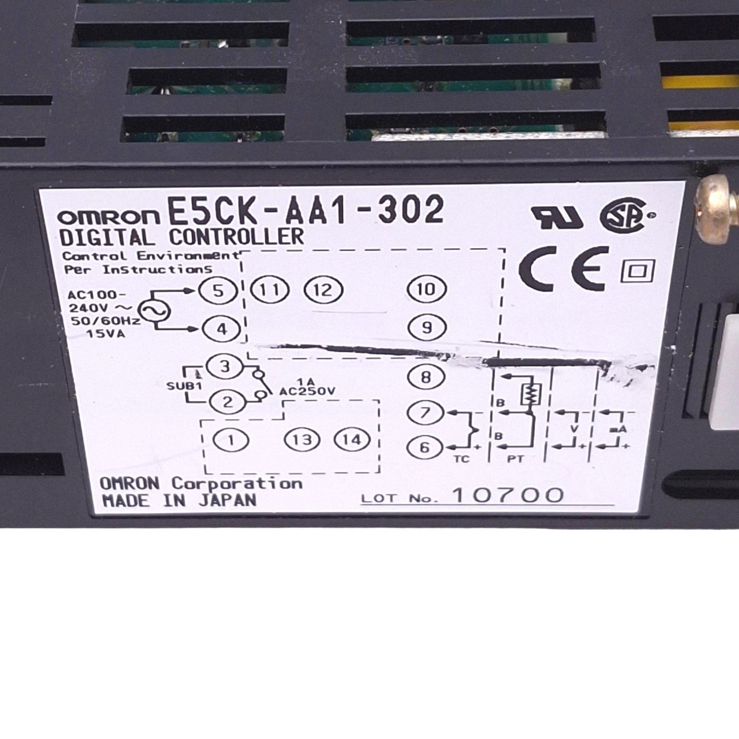 Used Omron E5CK-AA1-302 Digital Controller, 0-10V 0-20mA In, 100-240VAC, 1/16 DIN