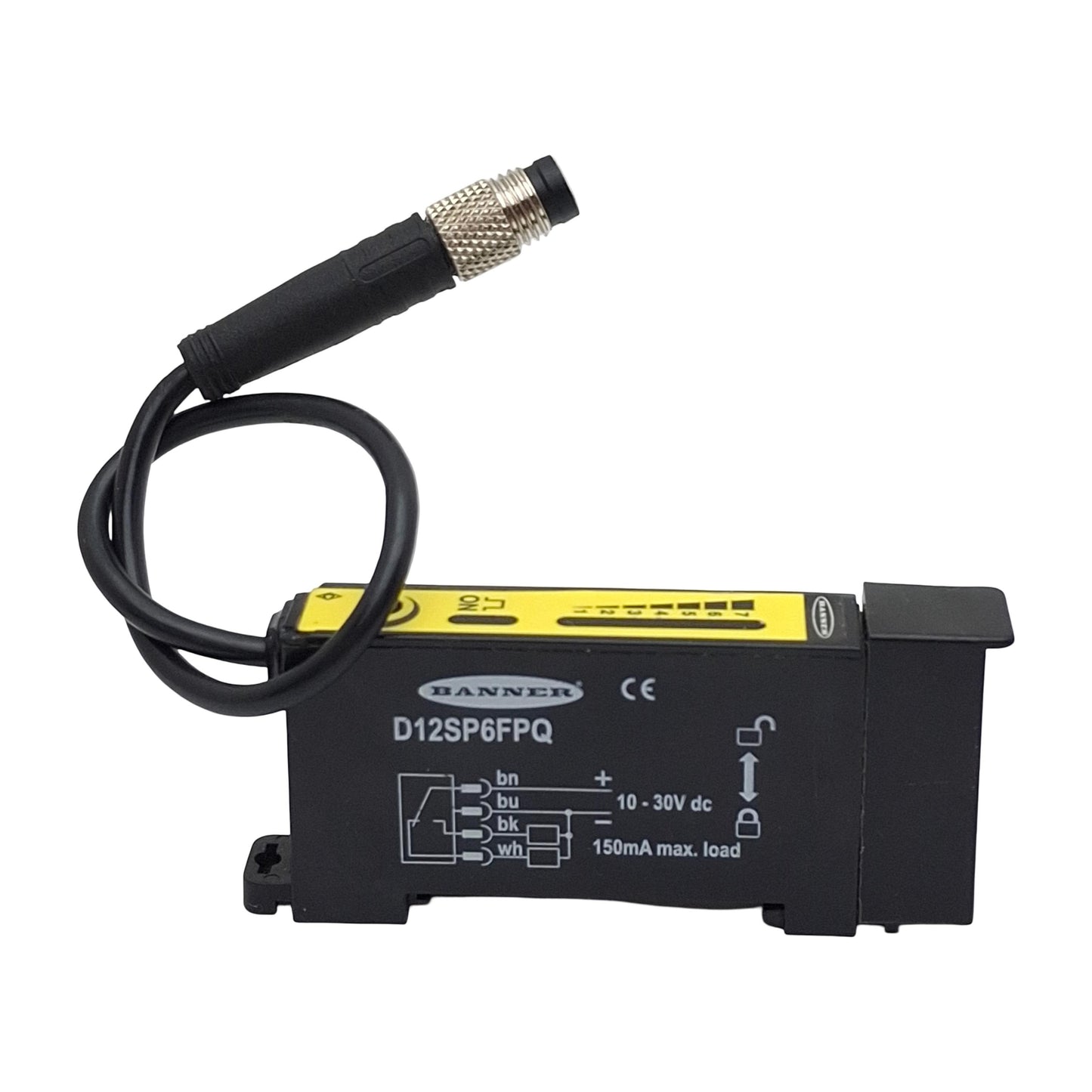 Used Banner D12SP6FPQ 33713 Fiber Optic Sensor, PNP, 10-30VDC, 4-Pin M8 Male