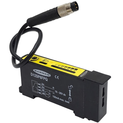 Used Banner D12SP6FPQ 33713 Fiber Optic Sensor, PNP, 10-30VDC, 4-Pin M8 Male