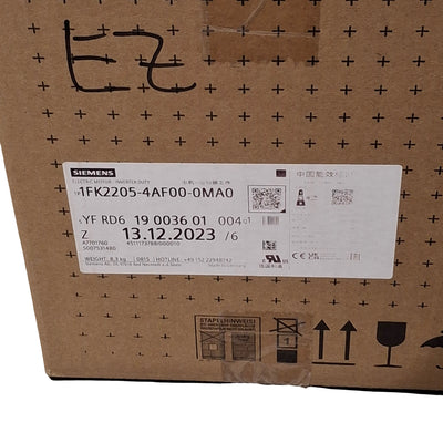New Siemens 1FK2205-4AF00-0MA0 Inverter Duty Servo Motor 1.94HP, 400VAC 3.8A 3000RPM