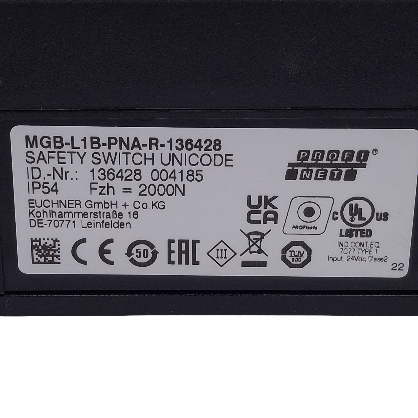 Used Euchner MGB-L1B-PNA-R-136428 Safety Interlock 5 Control Elements 24VDC *No Key*