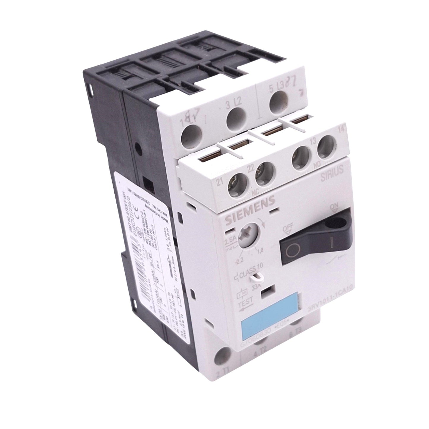 Used Siemens 3RV1011-1CA10 Motor Circuit Breaker, 3-Pole, 1.8-2.5A, 690VAC Max
