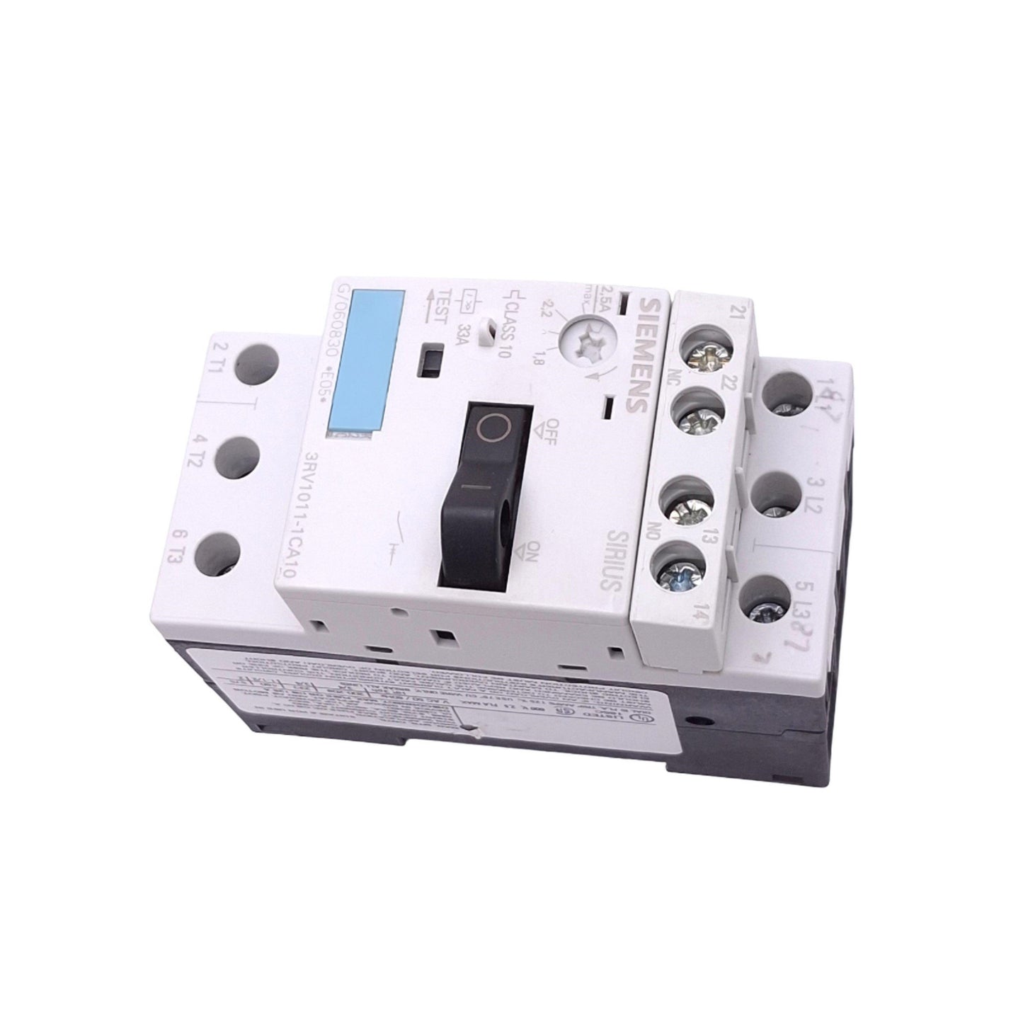 Used Siemens 3RV1011-1CA10 Motor Circuit Breaker, 3-Pole, 1.8-2.5A, 690VAC Max