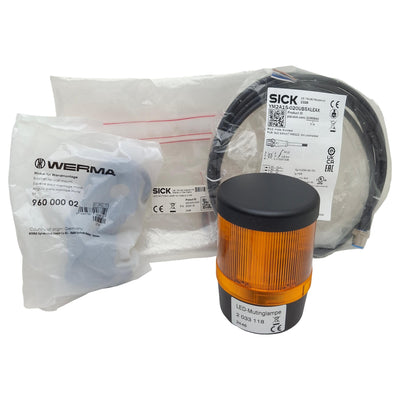New Sick 2033118 Muting Indicator Lamp Kit, Amber LED, 24VDC 5W, ø70mm, 5-Pin M12