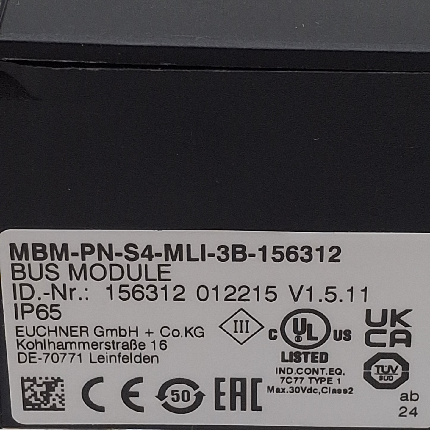 Used Euchner MBM-PN-S4-MLI-3B-156312 PROFINET Bus Module, 5-Pin 7/8"/M12, 24VDC, MGB2