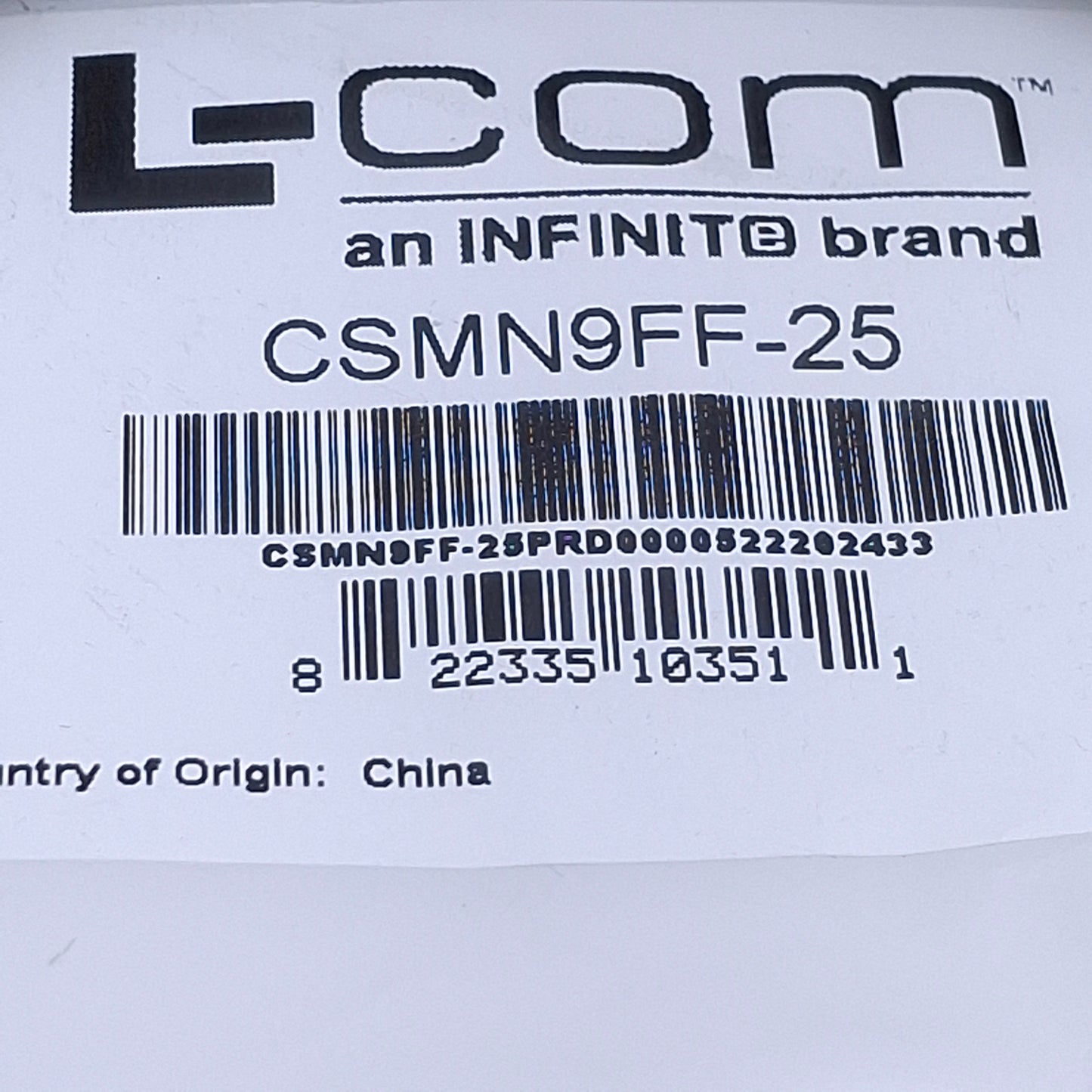New L-Com CSMN9FF-25 Deluxe Molded D-Sub Cable DB9 Female to DB9 Female, 25ft Length