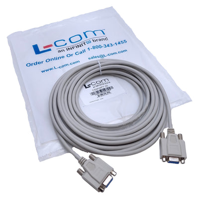 New L-Com CSMN9FF-25 Deluxe Molded D-Sub Cable DB9 Female to DB9 Female, 25ft Length