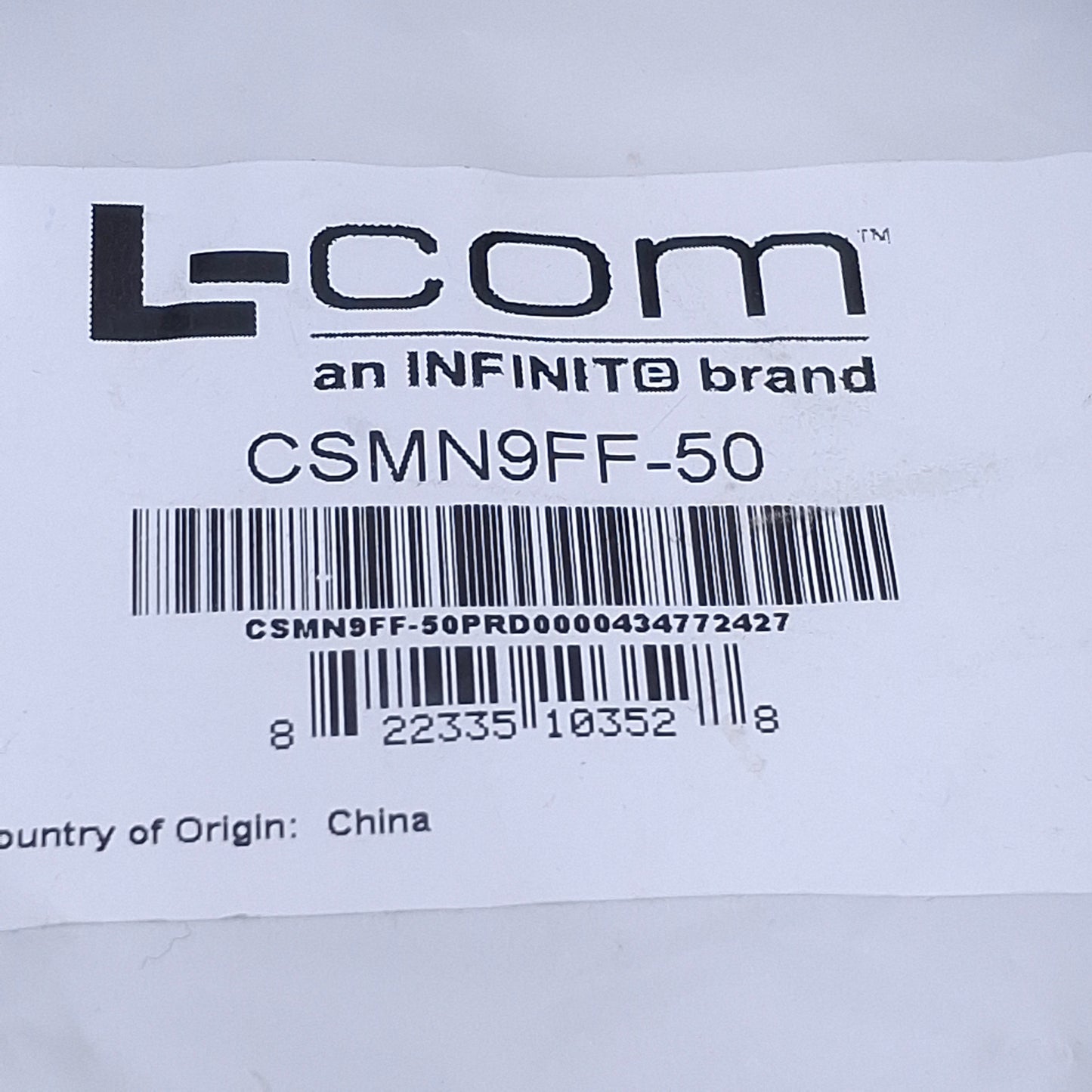New L-Com CSMN9FF-50 Deluxe Molded D-Sub Cable DB9 Female to DB9 Female, 50ft Length