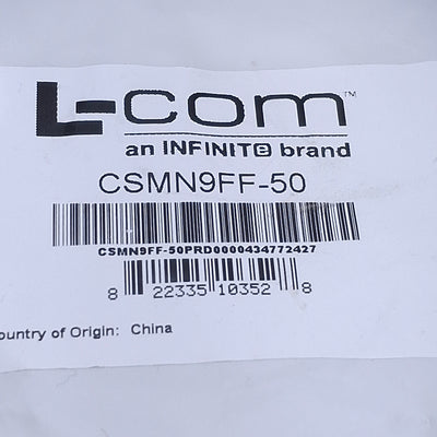 New L-Com CSMN9FF-50 Deluxe Molded D-Sub Cable DB9 Female to DB9 Female, 50ft Length