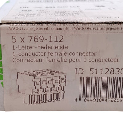 New Lot of 5 Wago 769-112 Female Terminal Block Plug 12-Position, 500V 32A, 12-28AWG