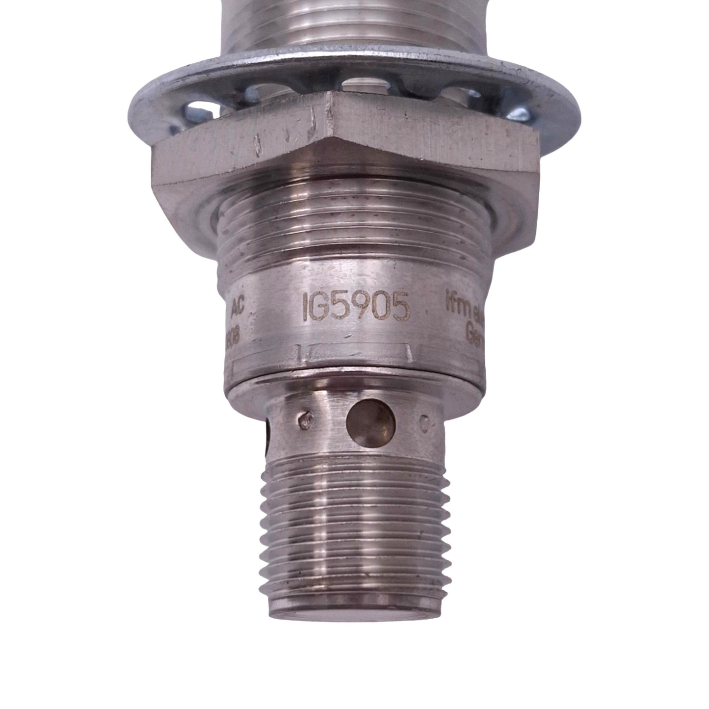 Used IFM IG5905 Inductive Proximity Sensor, PNP/NPN 100mA Out, 10-36VDC, M12 4-Pin