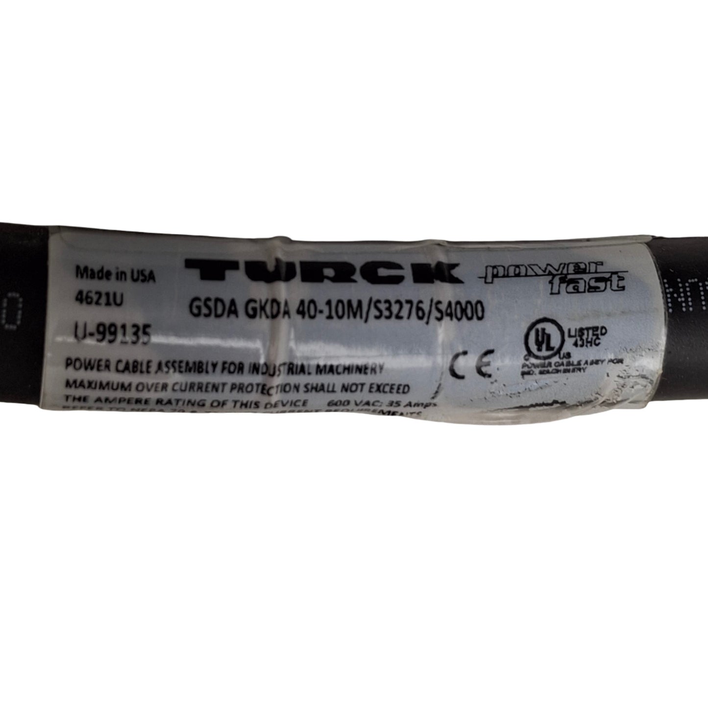 New – Open box Turck GSDA GKDA 40-10M/S3276/S4000 Extension Power Cable, 10 Meters, 1-3/8 4-Pin