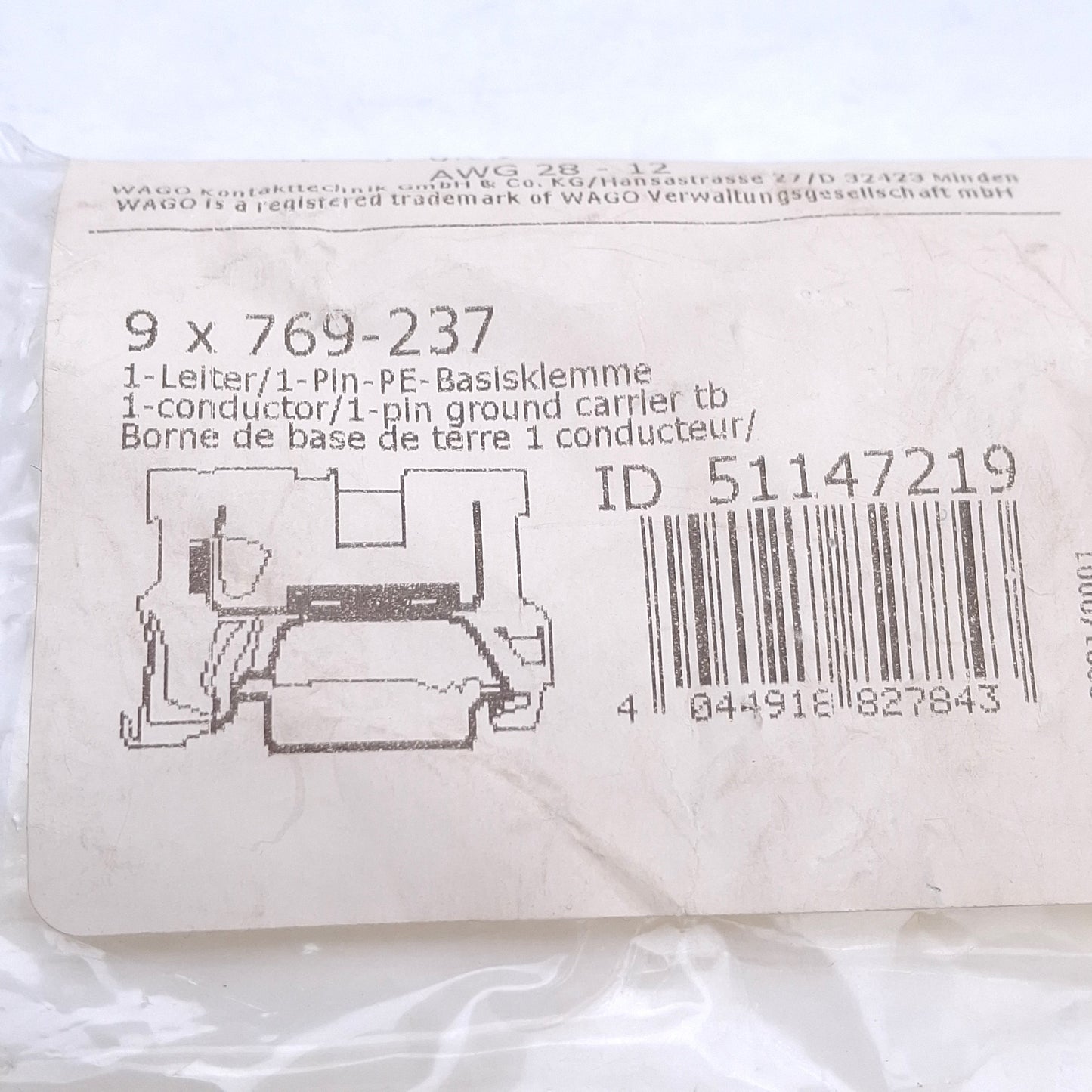 New Lot of 9 Wago 769-237 Terminal Block 1-Conductor 1-Level, 12-28AWG, DIN Rail