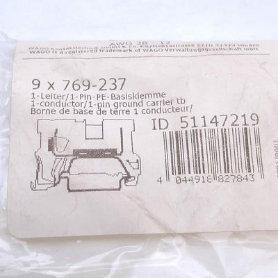 New Lot of 9 Wago 769-237 Terminal Block 1-Conductor 1-Level, 12-28AWG, DIN Rail