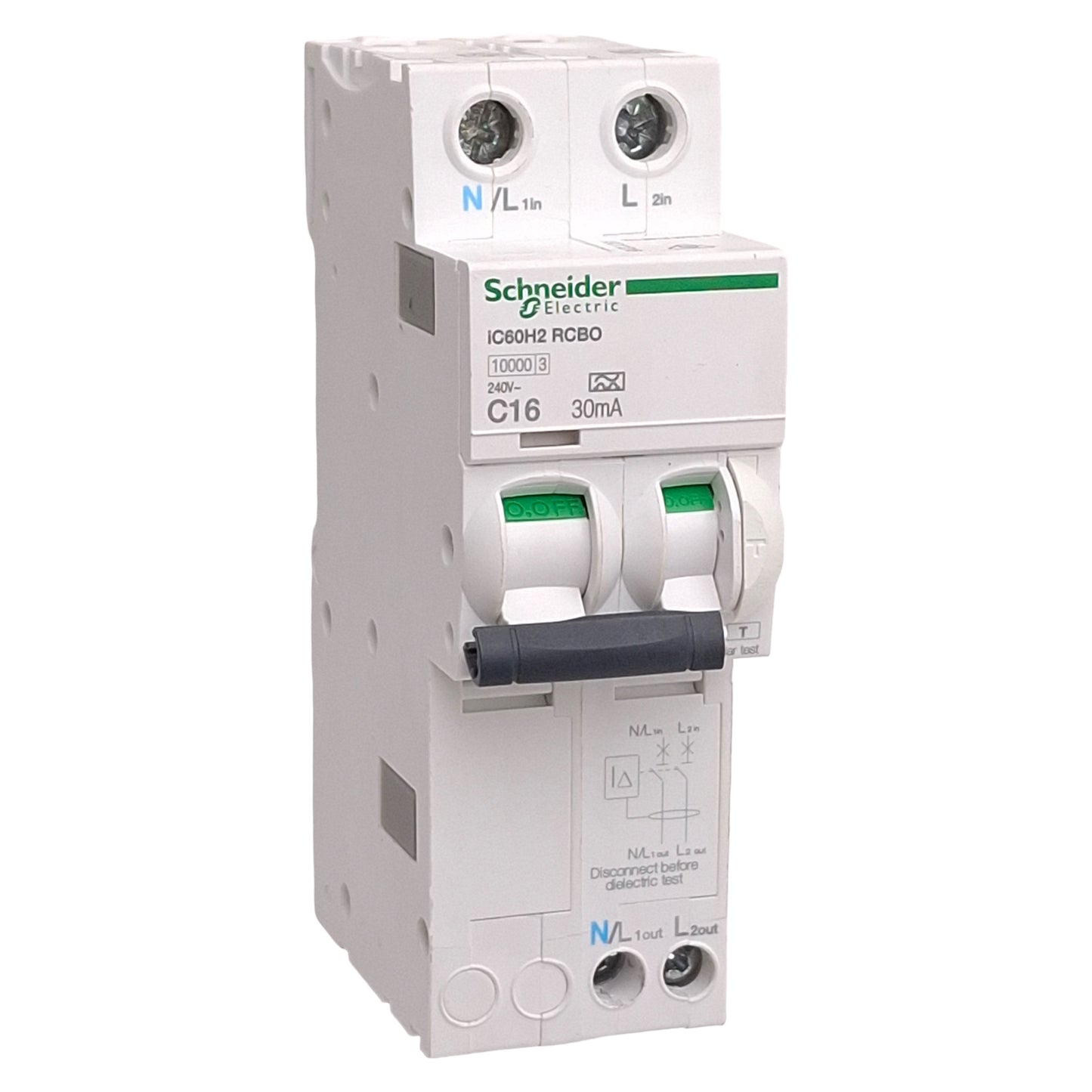 Used Schneider Electric A9D11216 iC60H2 RCBO Earth-Leakage Circuit Breaker 16A 240VAC