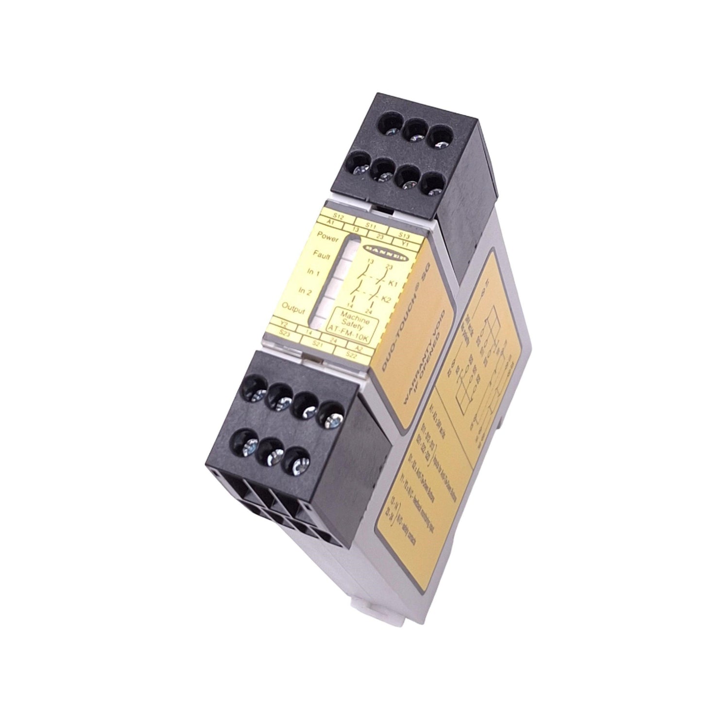 Used Banner AT-FM-10K DUO-TOUCH Safety Relay, 2NO, 1NC Aux, 6A Max, 24VAC/DC