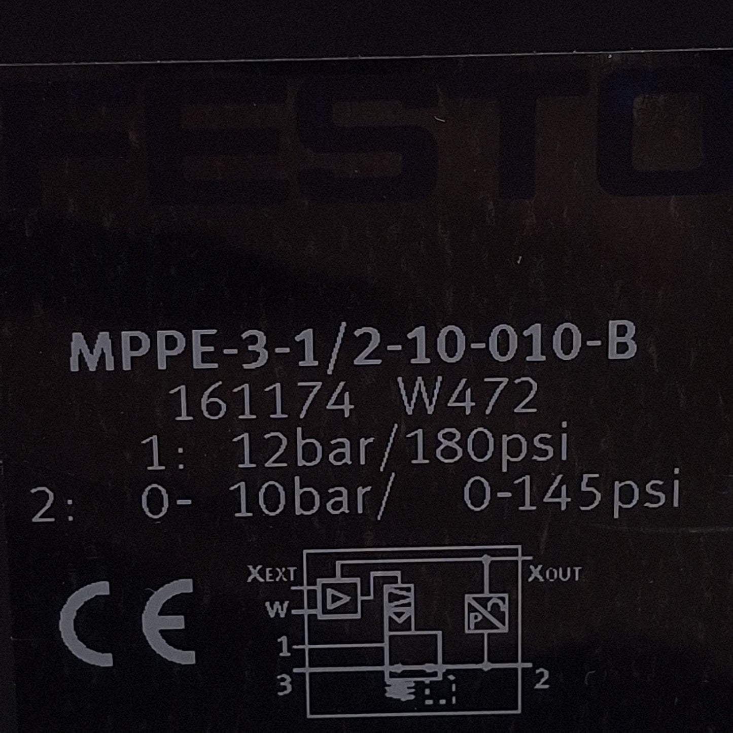 Used Festo MPPE-3-1/2-10-010-B Pressure Regulator, G1/2, 12bar In, 0-10bar Set, 30VDC