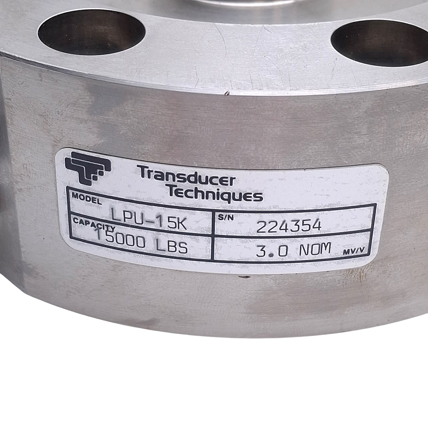 Used Transducer Techniques LPU-15K Universal Load Cell, 15000 lbs Capacity, 3.0mV/V