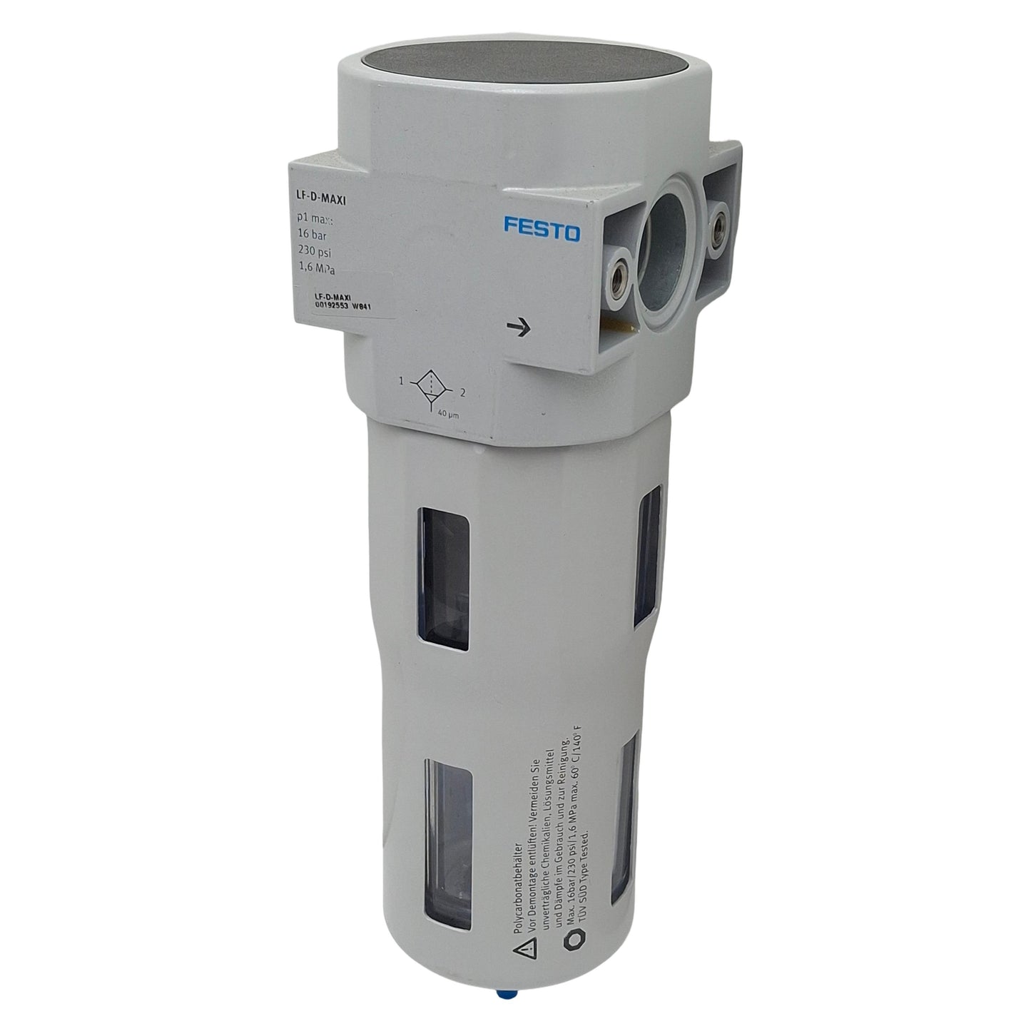 Used Festo LF-D-MAXI 192553 Pneumatic Filter, 0-16Bar, 40µm Filtration, Sub-Base