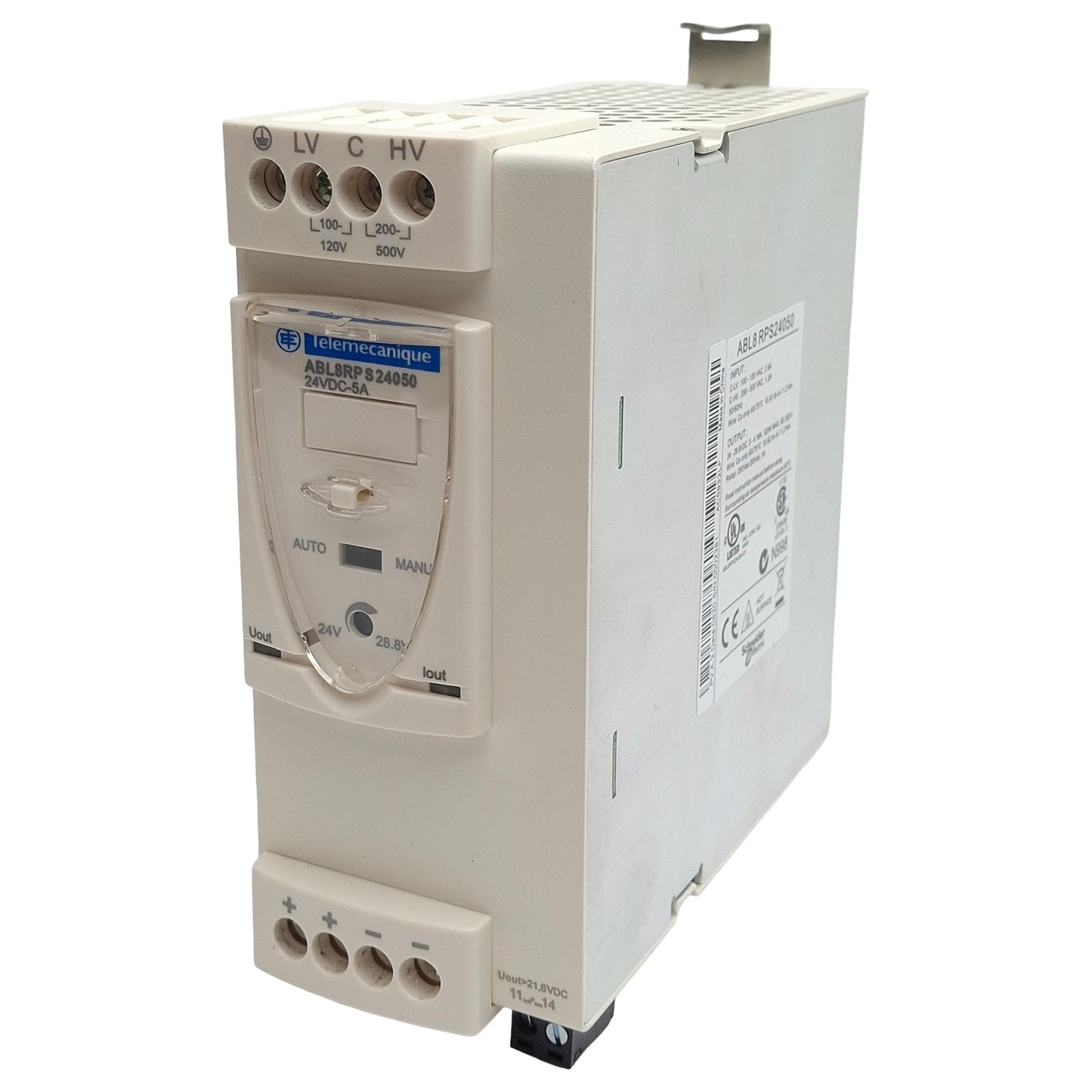 Used Telemecanique ABL8RPS24050 Power Supply 120/500VAC In, 5-4.16A 24-28VDC Out