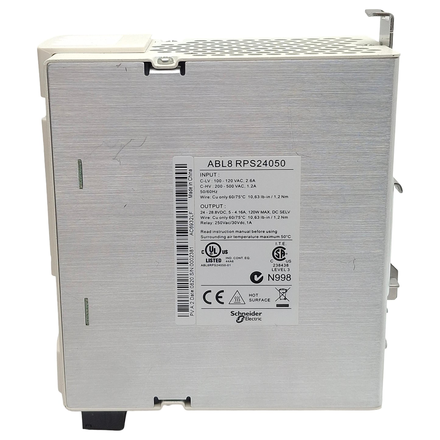 Used Telemecanique ABL8RPS24050 Power Supply 120/500VAC In, 5-4.16A 24-28VDC Out