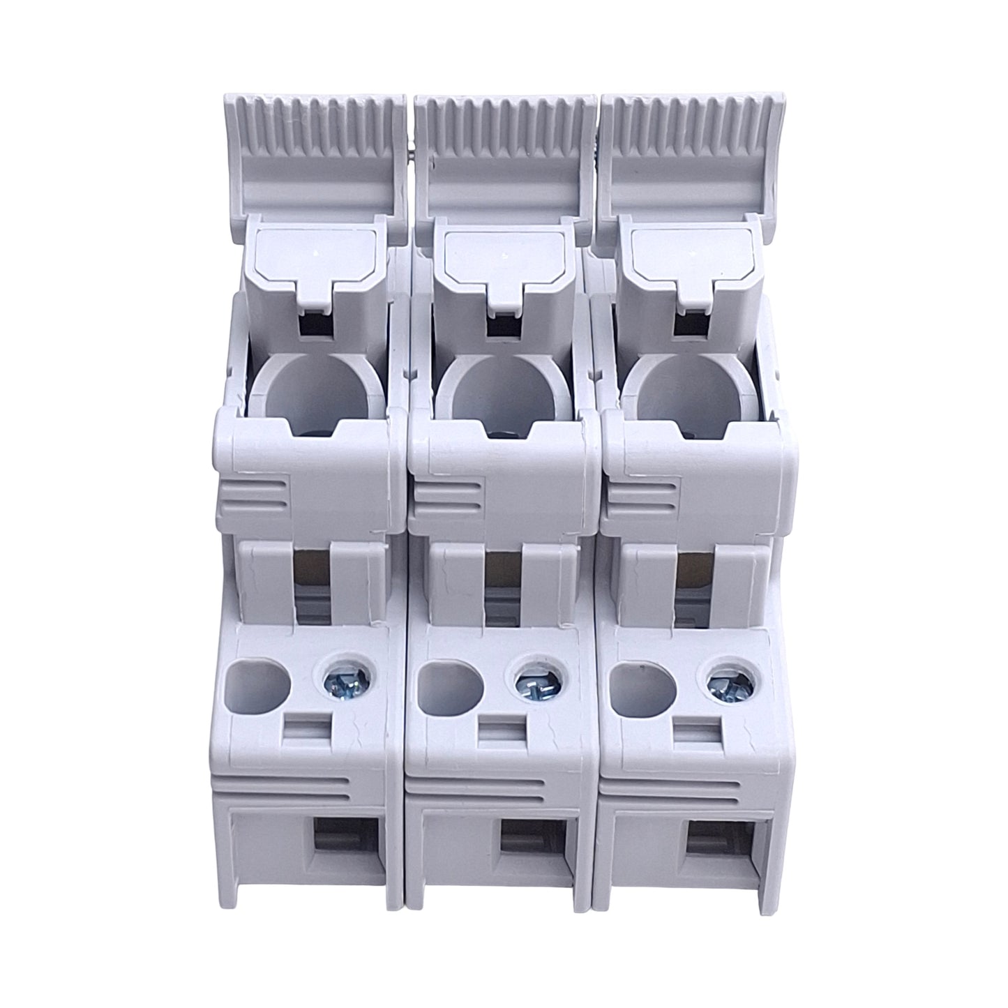 Used Bussman CH143D Fuse Holder, 3-Poles, 14mm x 51mm Fuses, 600V 40A, DIN Rail