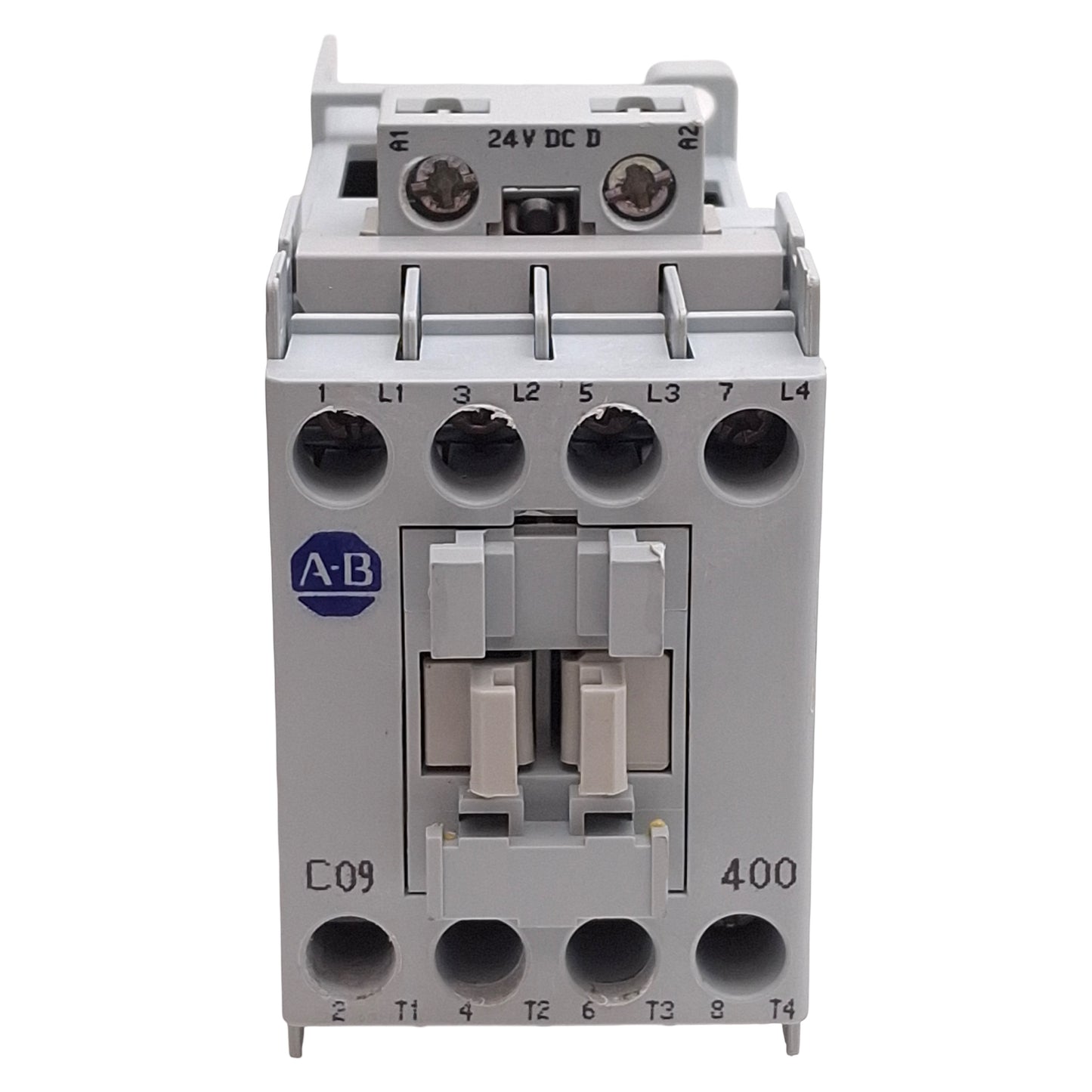 Used Allen Bradley 100-C09DJ400 IEC Contactor, 4NC, 9A, 7.5HP @ 3Ø 575VAC, 24VDC Coil