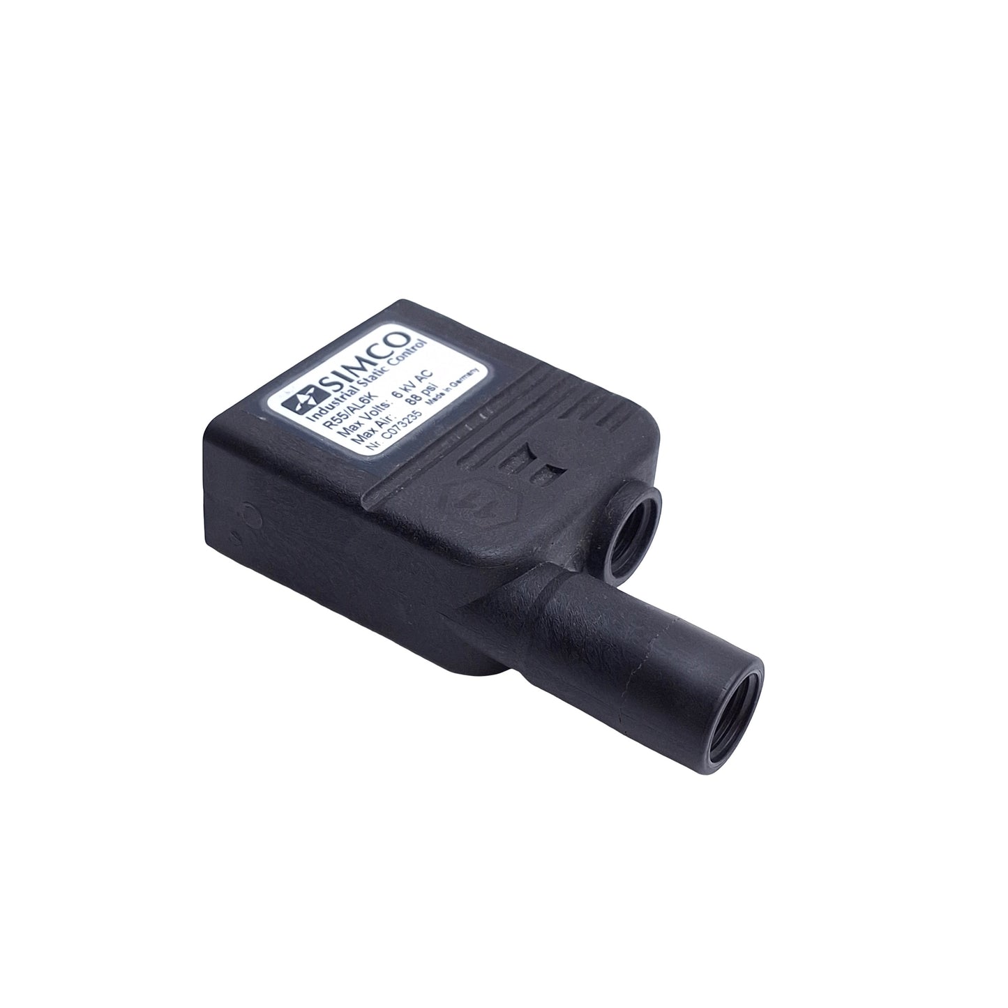 Used Simco R55/AL6K Ionizing Air Nozzle, 6kV AC, 88 Psi Max, Perforated Outlet