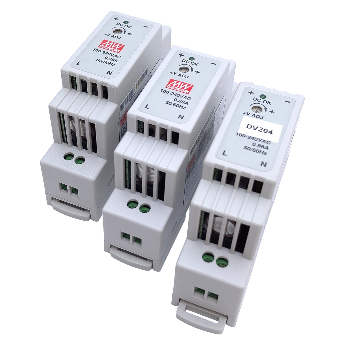 Used Lot of 3 Mean Well DR-15-12 Single Output Power Supply, 100-240VAC IN, 12VDC OUT