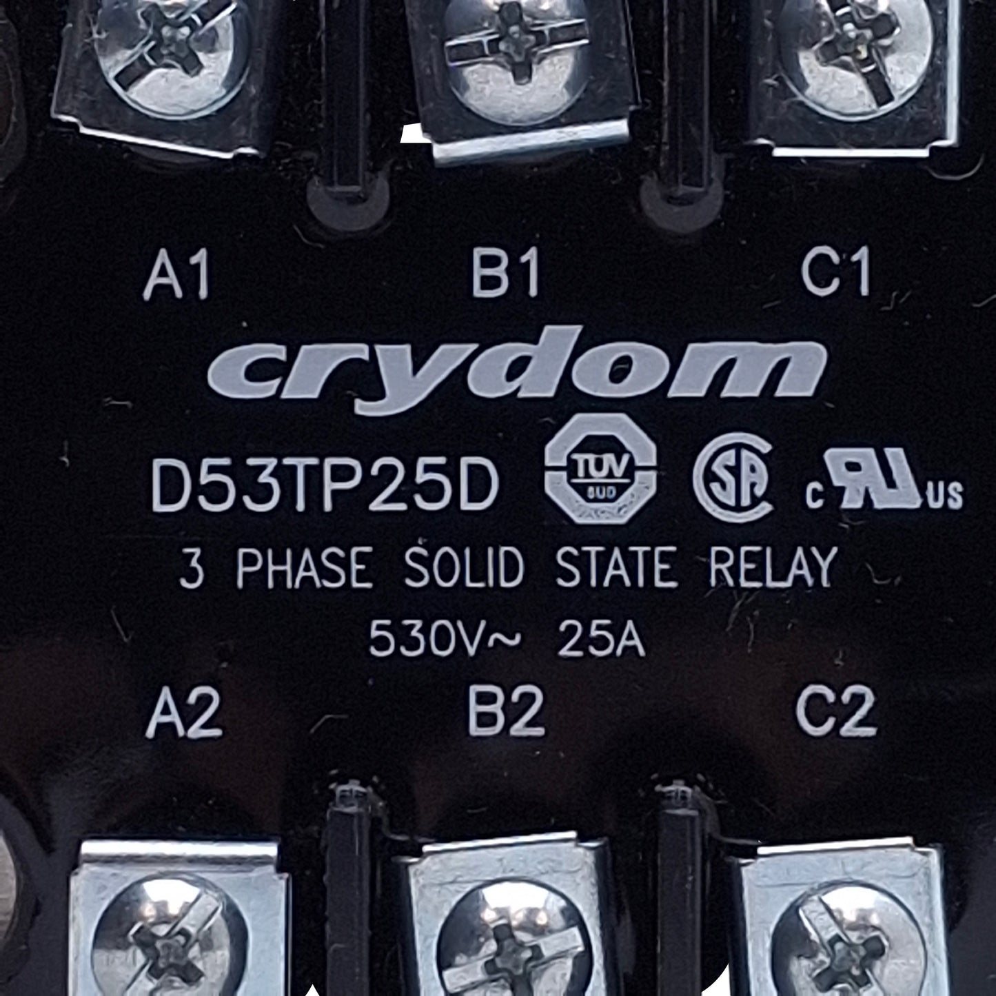 Used Crydom D53TP25D Solid State Relay 3PST-NO, 4-32VDC Input, 25A, 48-530VDC