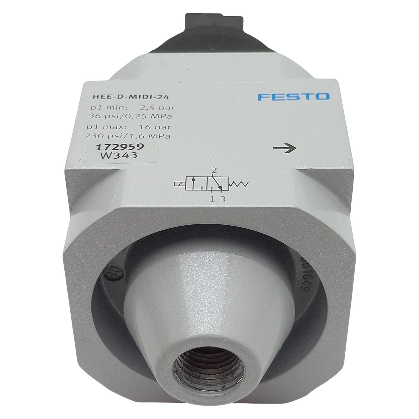 Used Festo HEE-D-MIDI-24 On/Off Start Valve, 3/2-Way G1/4, 2.5-16bar, 24VDC Coil