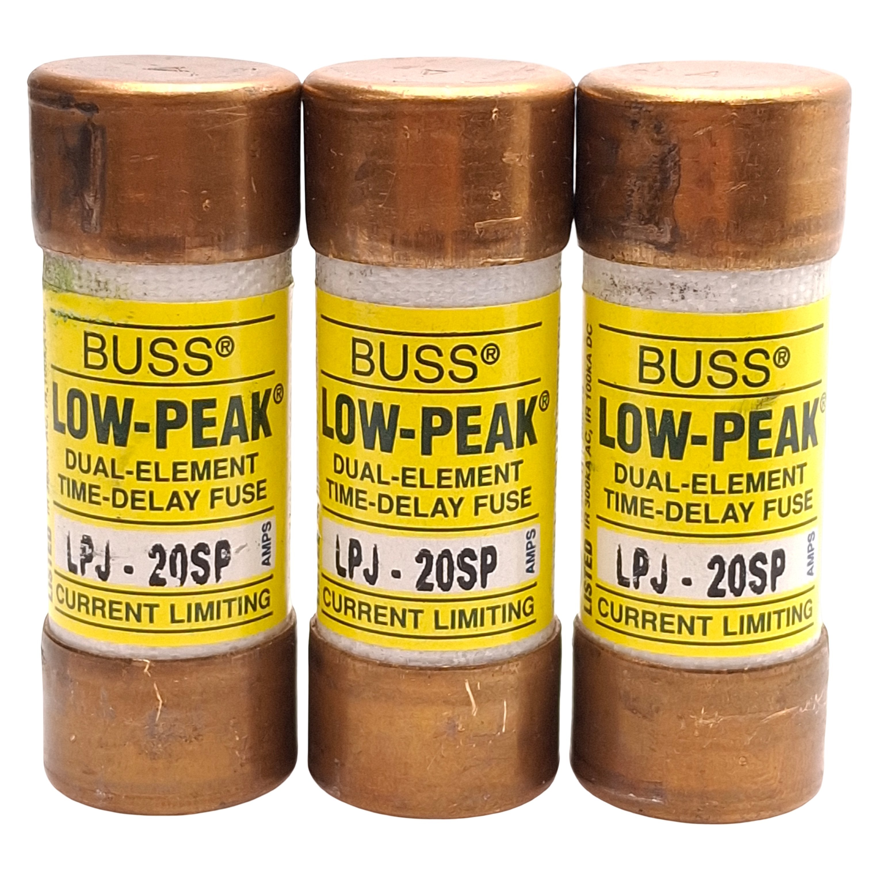 Lot of 3 Bussmann LPJ-20SP Low-Peak Time-Delay Fuse, Class J, 20A 600V ...