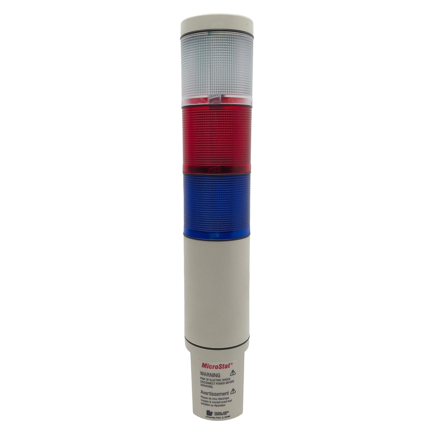 Used Federal Signal MSL3-024 MicroStat Status Indicator, Clear/Red/Blue, 24VAC/VDC