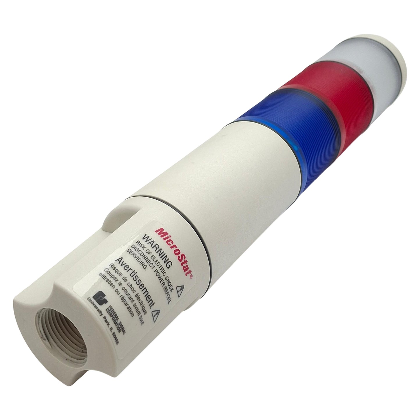 Used Federal Signal MSL3-024 MicroStat Status Indicator, Clear/Red/Blue, 24VAC/VDC